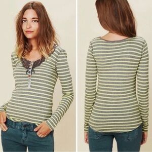 We The Free Call Back Henley Top Size Medium Striped Crochet Boho Bella Swan